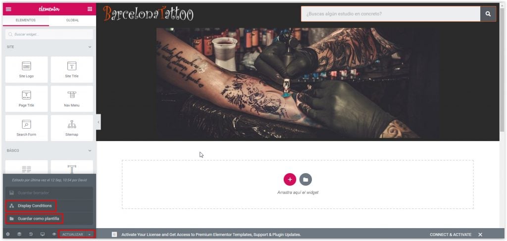 Guardar Plantilla de WordPress con Elementor