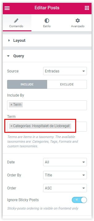 Elementor - Listado de posts por categoria