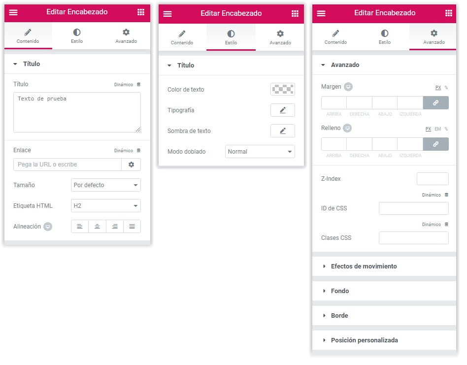 Configuracion de componentes de Elementor