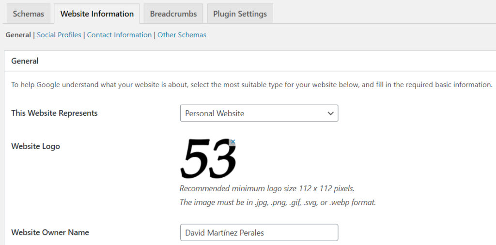 Schema Pro - Website information - General