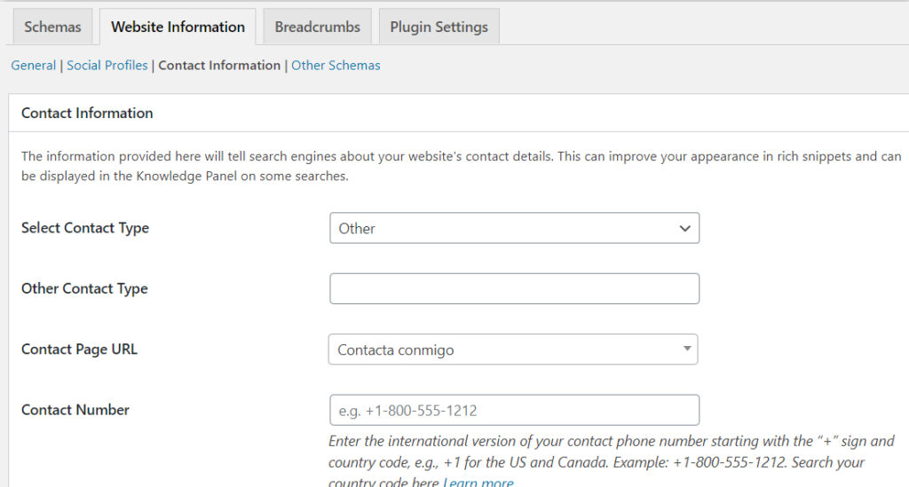 Schema Pro - Website Information - Contact