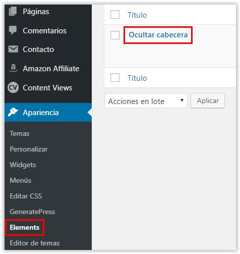 Generatepress - Acceso al menu Elements