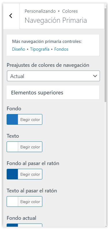 Generatepress - Configuracion de los colores de la navegacion primaria